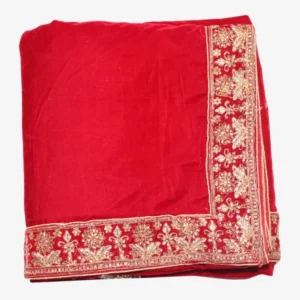 Red Raw Velvet Sari With Blouse For Women